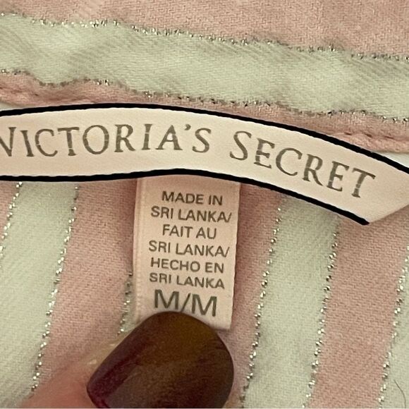 Victoria’s Secret Striped Long Sleeve Pants Pajama Set Pink White Silver Medium - Picture 3 of 15